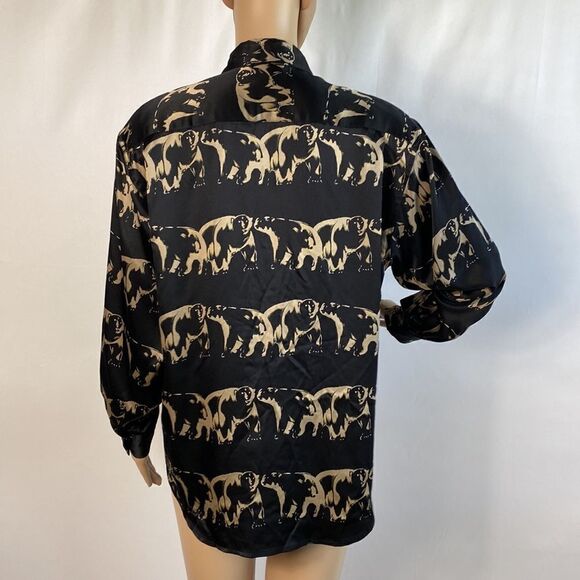 Ann May 100% silk bear print long sleeve blouse top size S - Picture 5 of 9